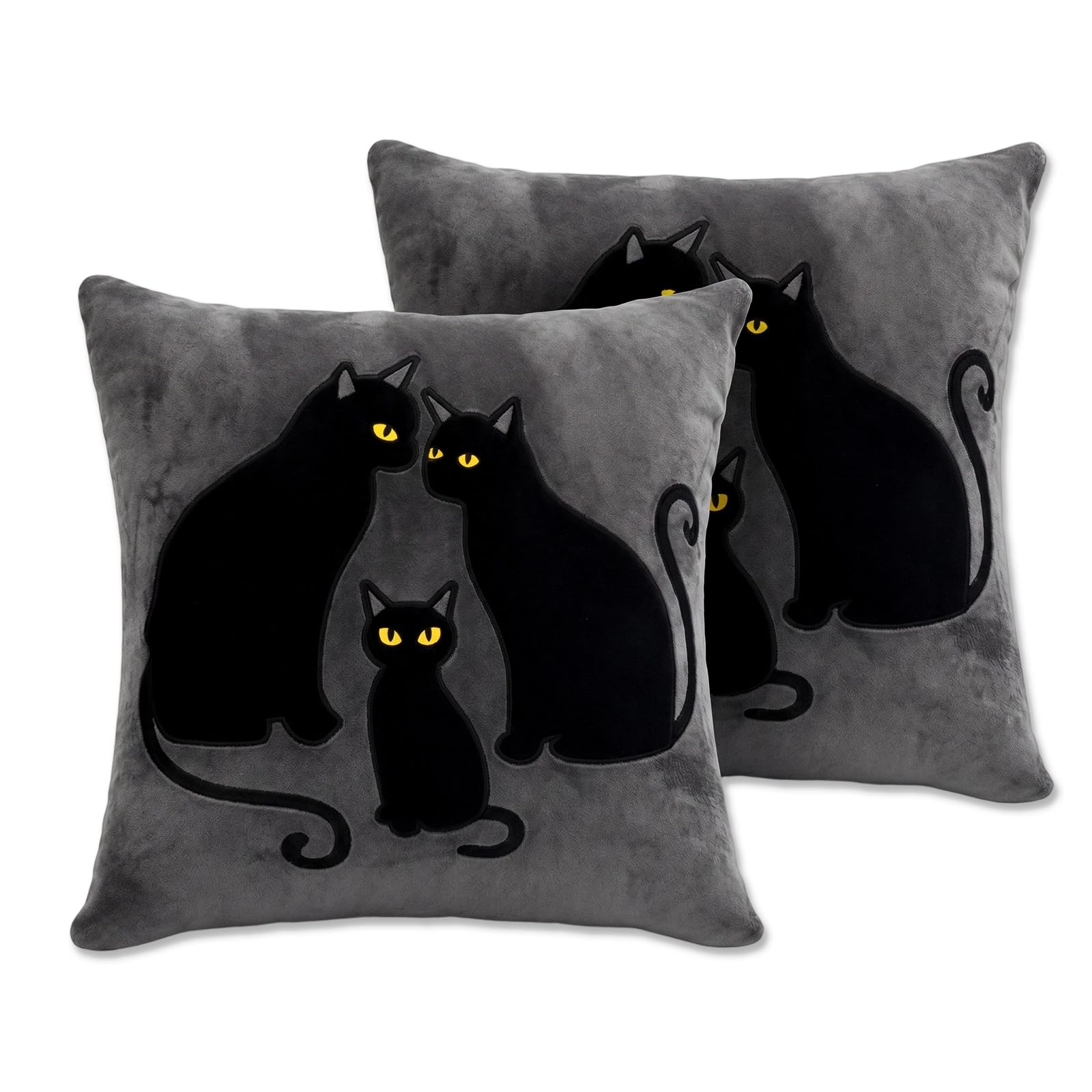 PARTY TELLER Halloween Pillow Covers 18x18 Set of 2, Gray Black Cat Cases