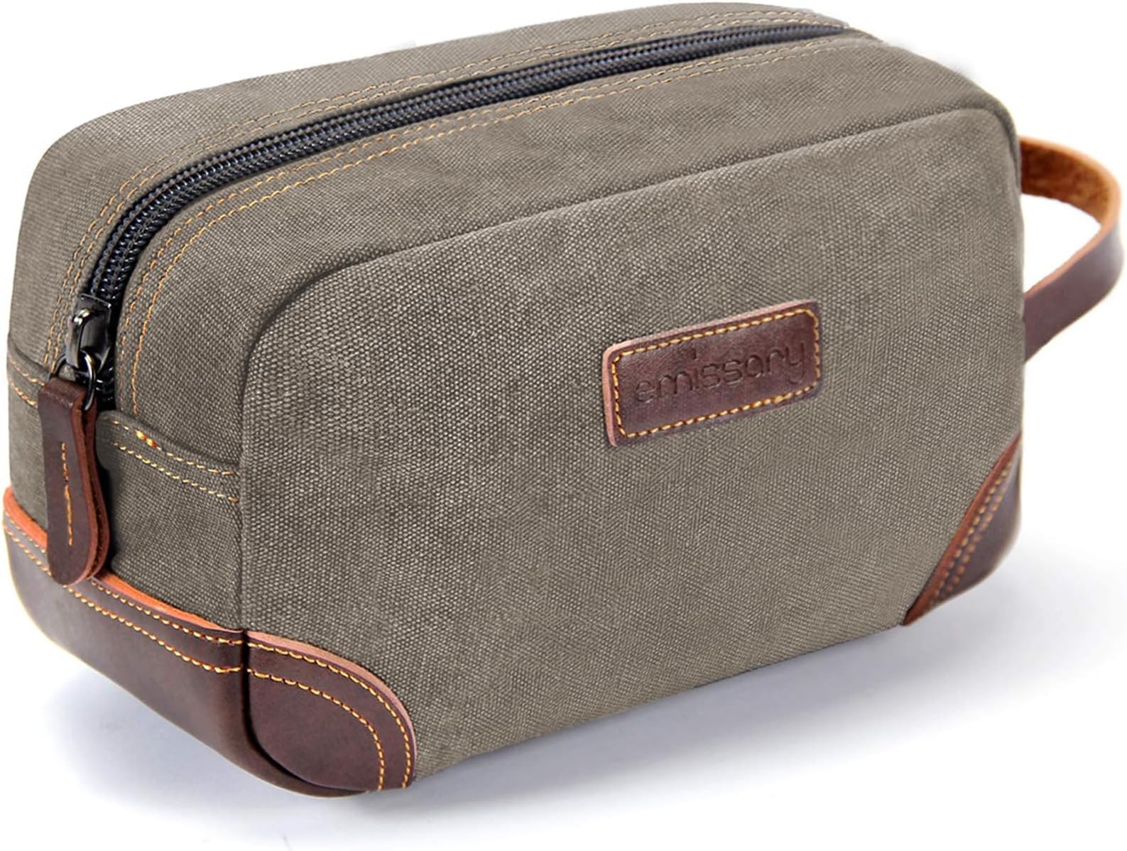 emissary Men's Toiletry Bag Leather and Canvas Travel Toiletry Bag Dopp Kit for Men Shaving Bag for Travel Accessories, Light Gray, L, Toiletry Bag