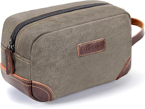 Miniatura 9 de emissary Bolsa de Aseo para Hombres de Cuero y Lona Neceser de Viaje Kit Dopp para Hombres Bolsa de Afeitar para Accesorios de Viaje, Café, L