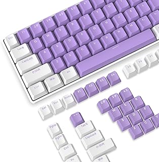 PBT Keycaps 104 Keys OEM Profile PBT Double Shot Keycap Set,ANSI US Layout for Mechanical Keyboard,Compatible with MX Switches Cherry/Gateron/Kailh/Akko Switch,with Key Puller (Retro White & Purple)