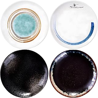Japanese Dinner Plates set of 4 Ceramic Snack Dish Flat Plate Round Shallow Plate