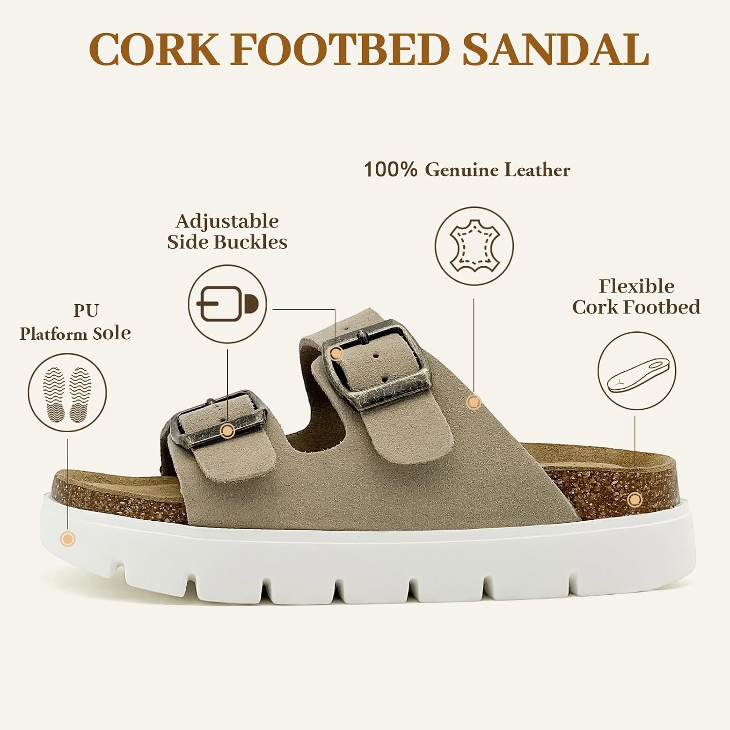 100% Genuine Leather Kids Sandals Girls Platform Sandals Thick Sole Non-Slip Slides for Kids Lightweight Boys & Girls Sandals Summer Beach kids Footwear