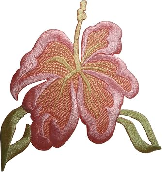 ID 6315 Pink Hibiscus Flower Patch Hawaii Garden Embroidered Iron On Applique