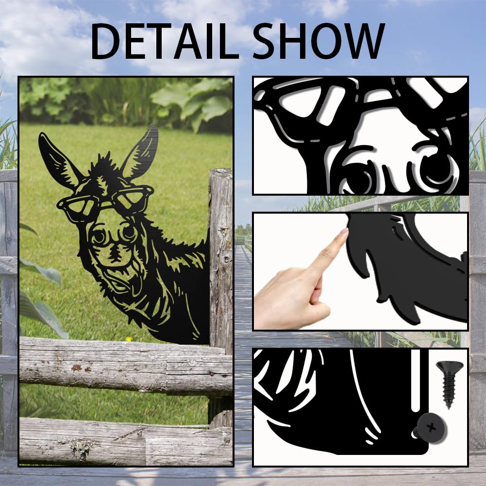 WADORN Âne Voyeur Représentant Jardin Décoration en Métal Noir Silhouette Drôle Clôture Décoration Extérieure pour Ferme Cour