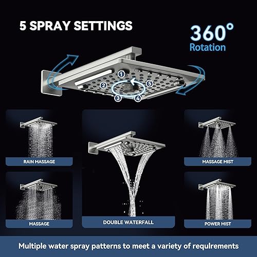 Miniatura 2 de ELLO&ALLO Juego de grifo de ducha, válvula mezcladora y kit de molduras, níquel cepillado, cabezal de ducha de cascada de lluvia con combo de mano