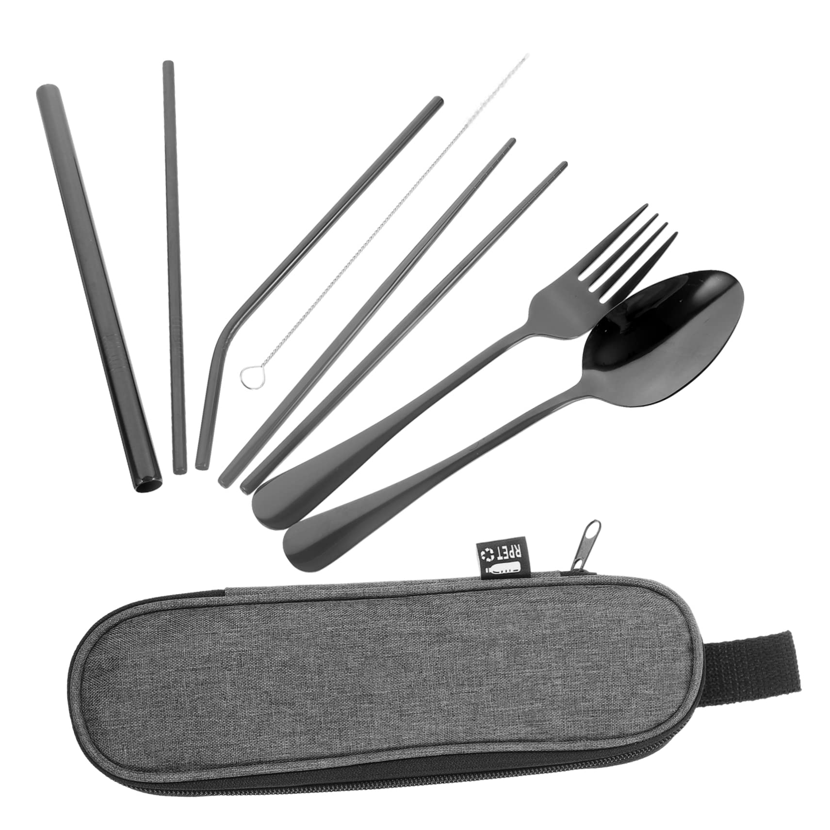 GOOHOCHY Stainless Steel Straw Set 7pc Camping Cookware Silverware Set with Travel Cutlery Case Lightweight Portable Outdoor Tableware for Camping Hiking Picnic Random Style