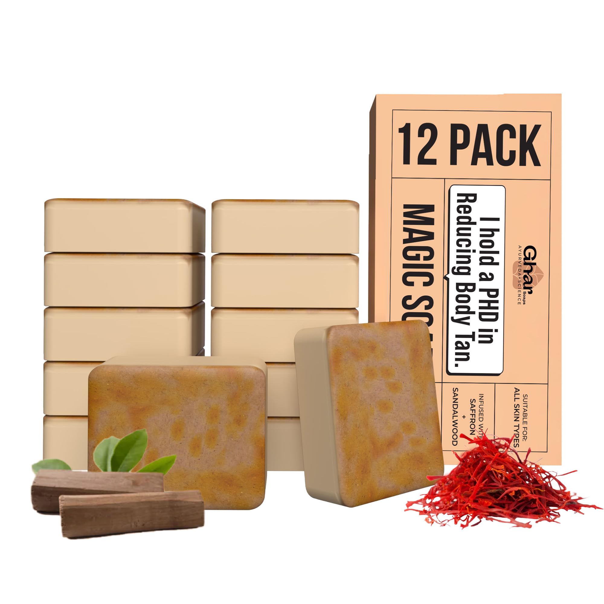 GHAR SOAPS Magic Soap Sandal Wood And Saffron Bath Soap For Glowing Brightening And Refreshing Skin Natural & Paraben Free| Deeply clean pores and remove dirt and grime (Pack of 12 (100 gm)