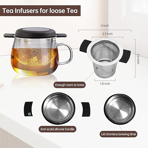 Miniatura 5 de Coladores de té para té suelto, filtro infusor de té de malla extra fina, pequeños difusores de té con gancho de cadena extendida y bandeja de
