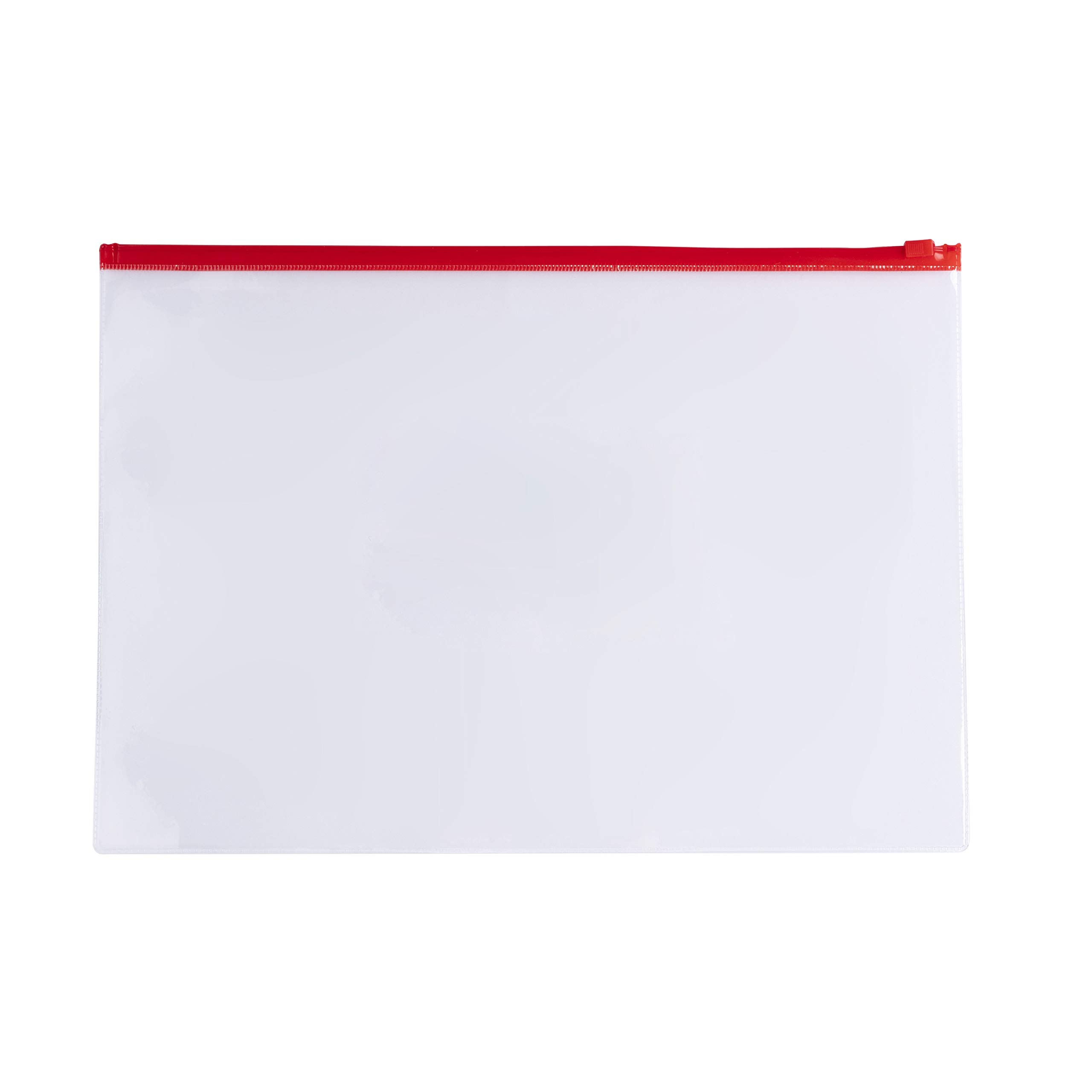 Pack of 12 A6 Clear Zippy Bags with Red Zip - Durable Zipper Document Pouches for Office, School, Travel, Filing, Storage & Organisation