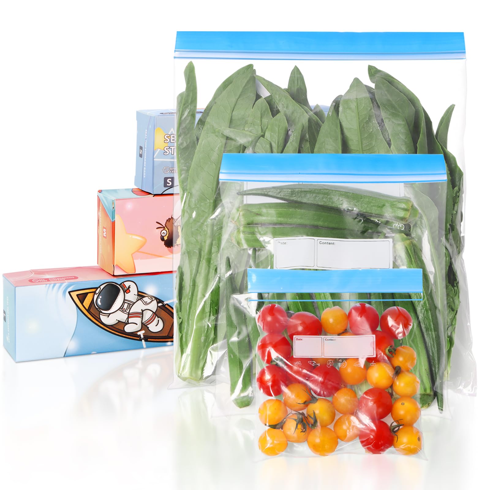 ZhtulckFreezer Bags, 70 Pcs Food Storage bags, Reusable Sandwich Bags Freezer Bags Ziplock, Food Bags Zip Seal, Food Storage Freezer Bags for Fruits, Vegetables, Meat, Grains (3 Sizes)