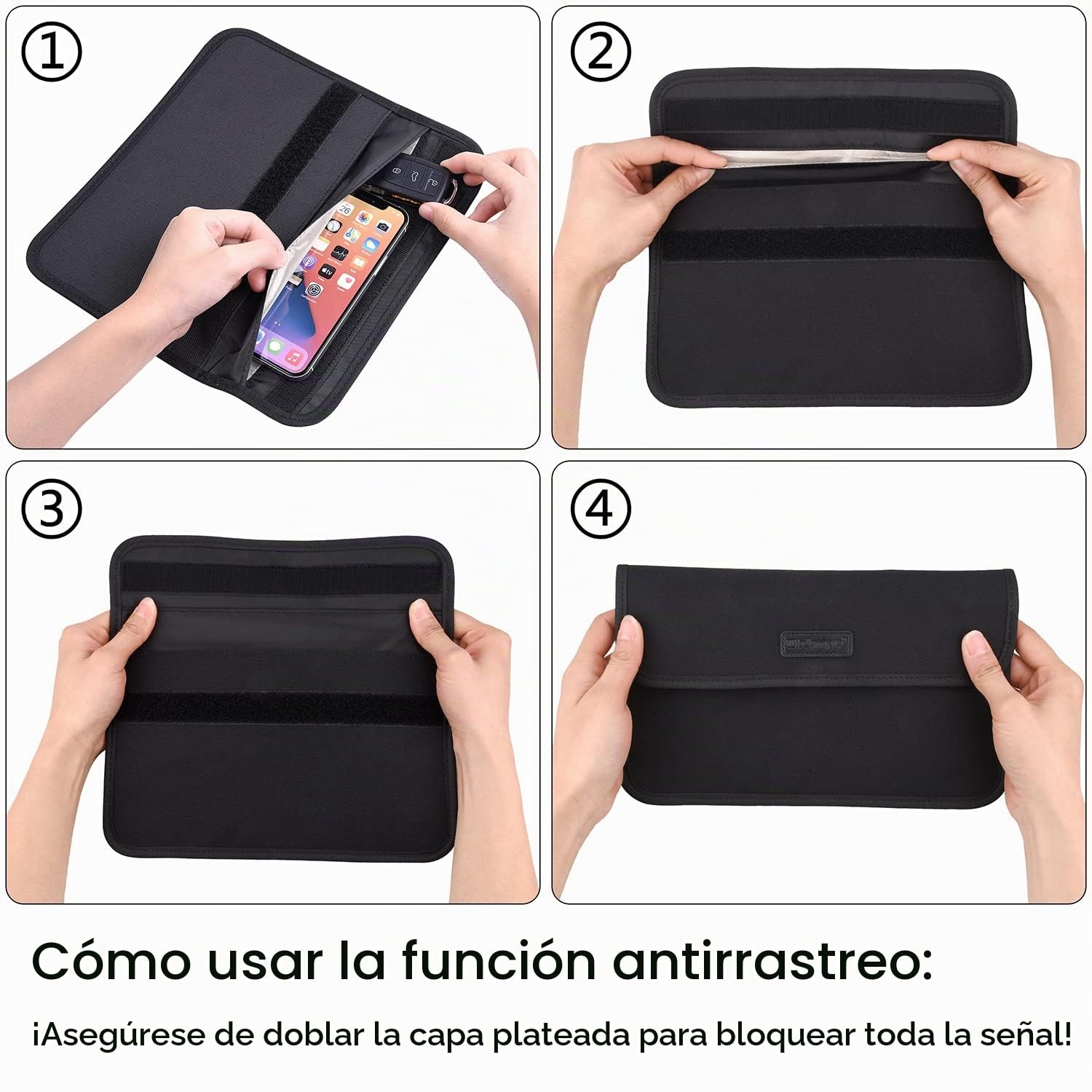 Wisdompro - Funda Faraday para móvil tipo cartera con bloqueo de señal RFID, protección de privacidad, llave de coche, antiseguimiento, antiespía, bloqueador, negro, grande