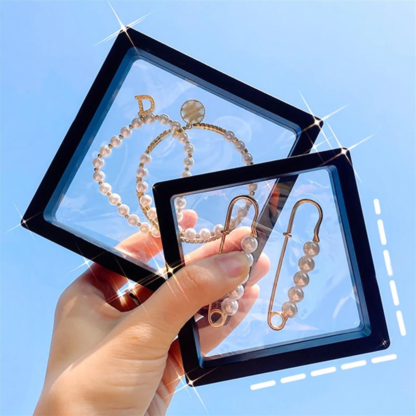 Plastikowe pudełko na biżuterię z pływającą ramą 3D | Przechowywanie biżuterii: 9 sztuk 3D pływającej ramki Shadow Box(9cm)