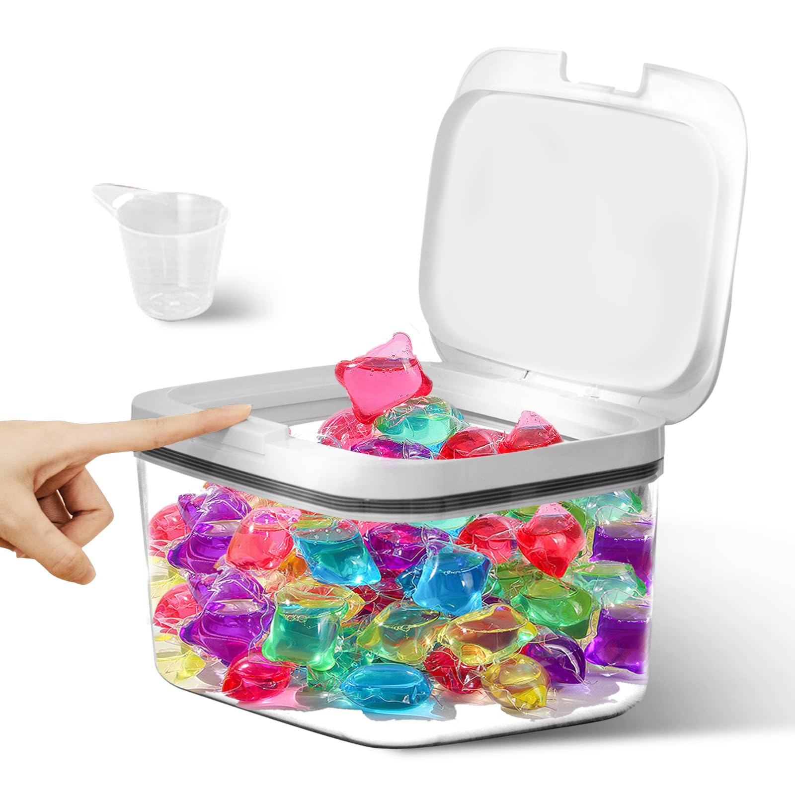 JIUDUOYUAN Laundry Pod Container, Holder with Lid Container 2.8L/94oz with Scoop Used for Dry Storage of Laundry Beads Powder Fragrance Beads