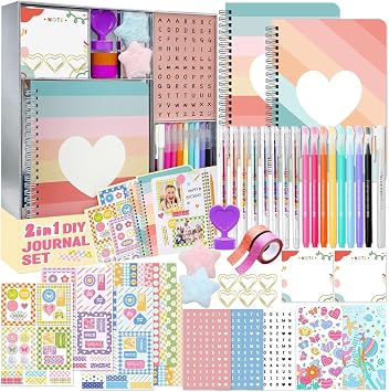 Nollh 2-Pack DIY Journal Kit - Great Gift for 8-14 Year Old Girl, Art & Crafts Stuff for Tween & Teenage Girls, Scrapbook & Diary Supplies Set, Birthday Gifts for Girls Ages 8 9 10 11 12 13 14