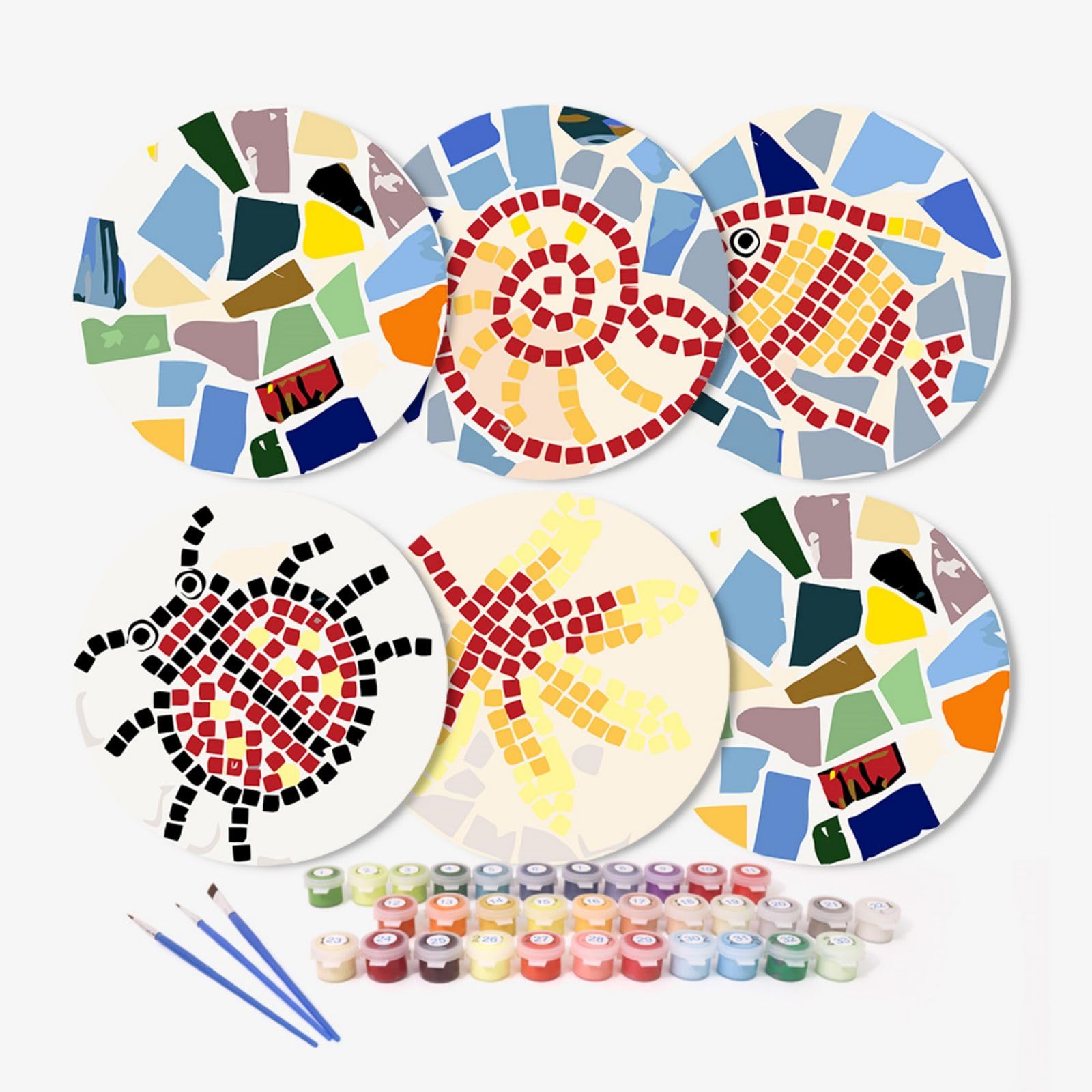 6 Pcs Paint by Numbers Coasters Kits with Holder, DIY Paint by Numbers Coasters for Adults Beginners, Coasters with Brushes Acrylic Paint, Paint by Numbers Kits Craft -26-Geometric