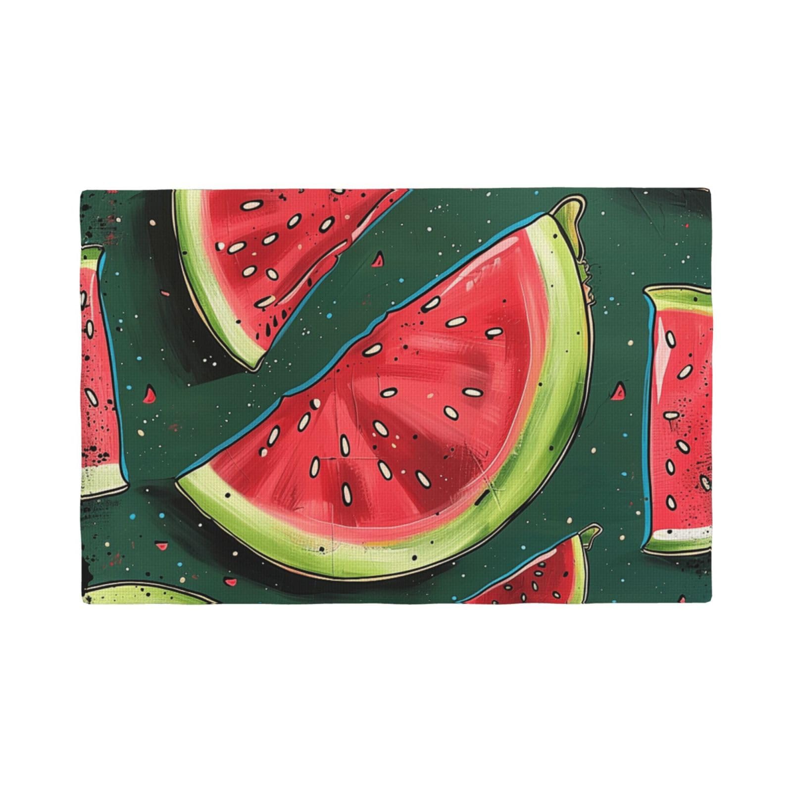 Watermelon Print Placemats Set, Heat Resistant Washable Placemat 12x18in Table Mats for Party Kitchen Dining Table Decoration Indoor Outdoor, Four Pieces