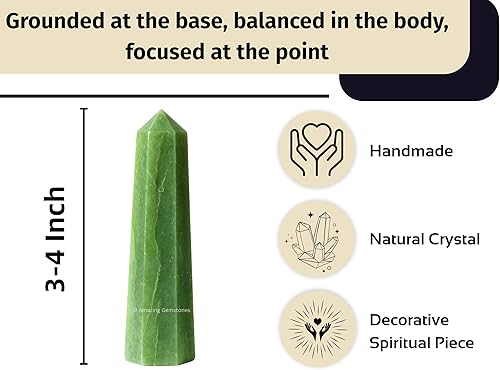 Miniatura 5 de Torres de cristal de aventurina verde  Obelisco de punto de cristal curativo natural para curación de reiki y rejilla de cristal (3 pulgadas)
