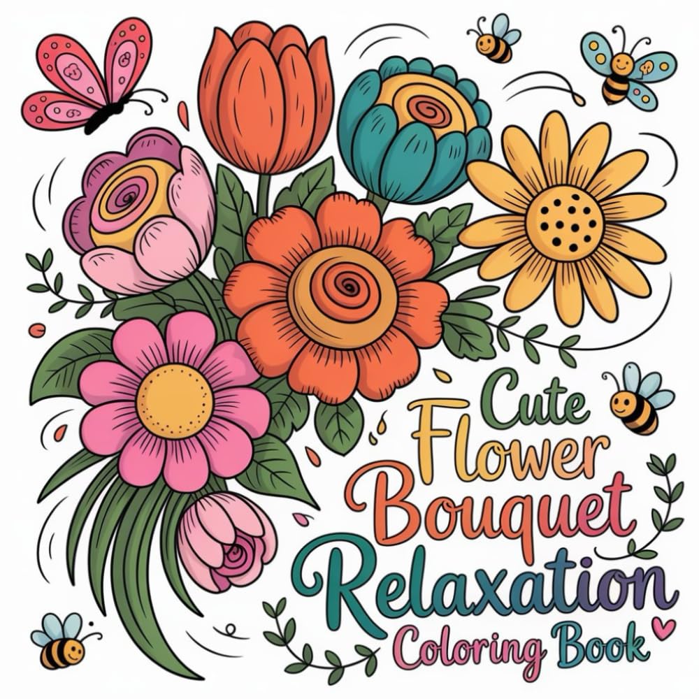 Cute Flower Bouquet Relaxation Coloring book: cute coloring book for kids, coloring book for adults, kawaii coloring book, Coloring Book for Adults ... floral bouquets, relaxing floral coloring