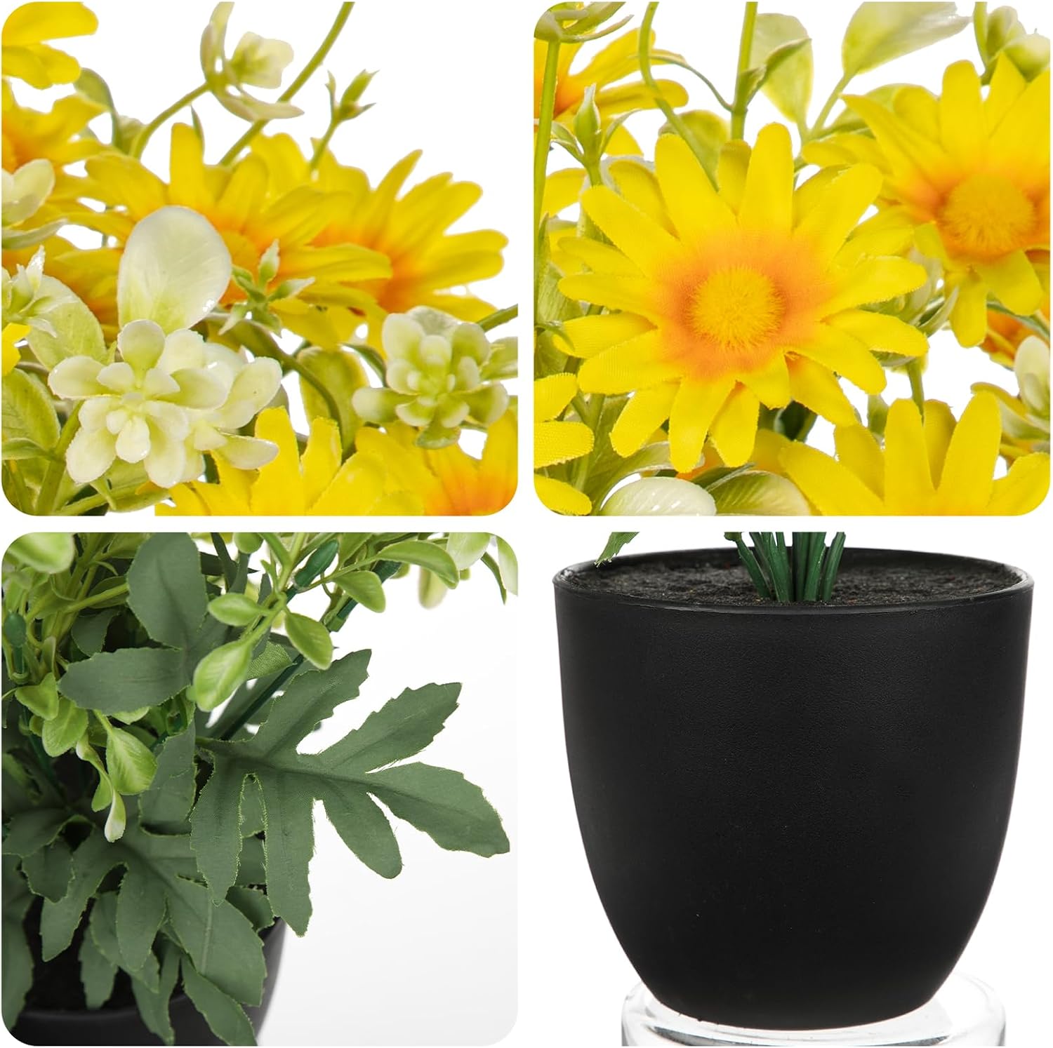 DILATATA Artificial Daisy Flowers in Pot 12 Inch Fake Flowers Silk Daisy Arrangement Faux Plant Flower Decor for Spring Home Decor Table Centerpiece Garden Porch Window - Yellow image 3