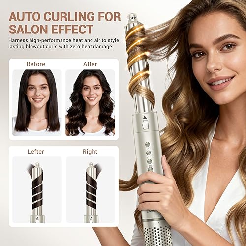 Miniatura 6 de Moldeador de Aire Caliente 8 en 1 de Doble Voltaje y Cepillo Secador de Cabello con Accesorios Alisador y Rizador, 110,000 RPM Secado Rápido Iónico