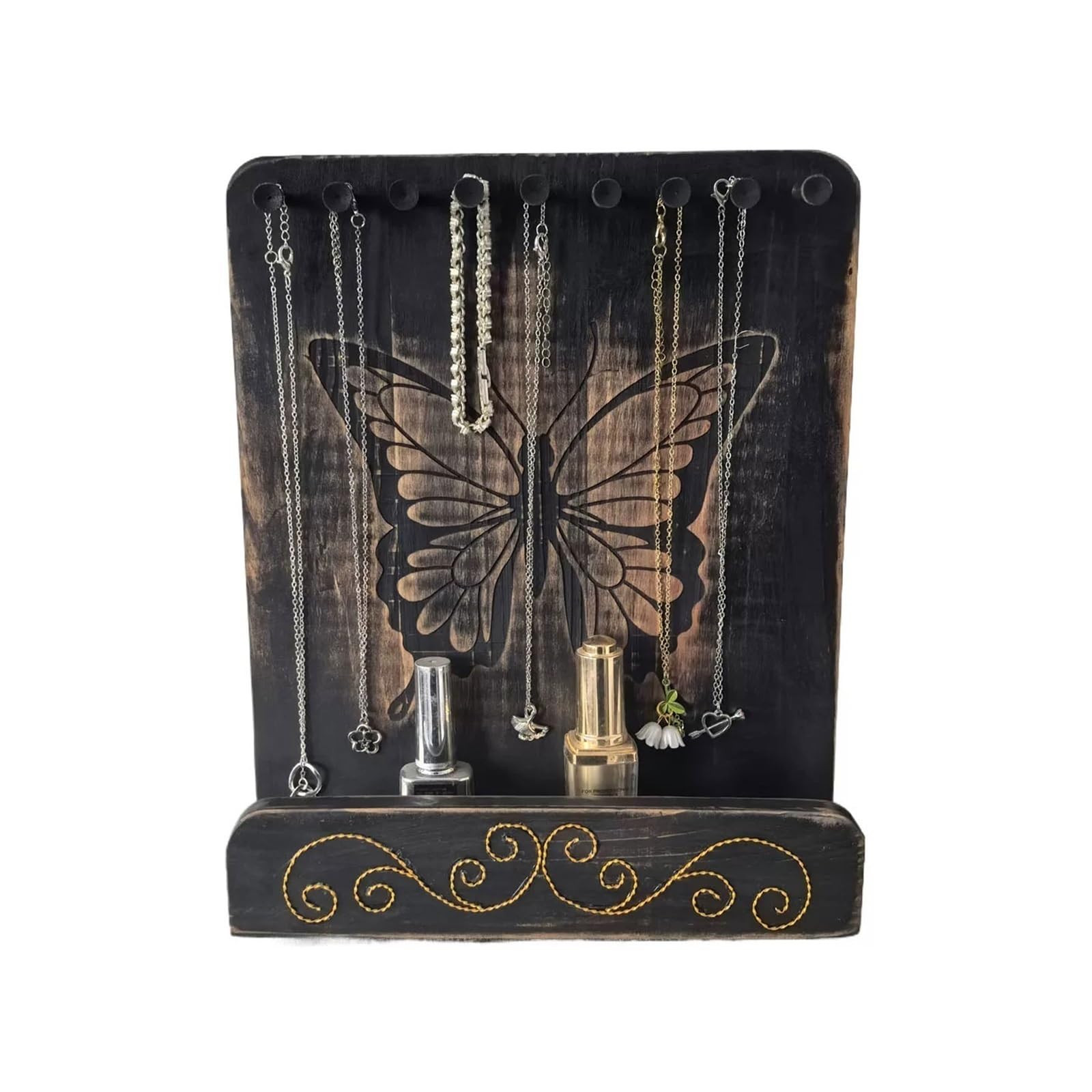 Kp6xLf3gT Jewellery Display Holder Distressed Wooden Necklace Holder with Butterfly Pattern