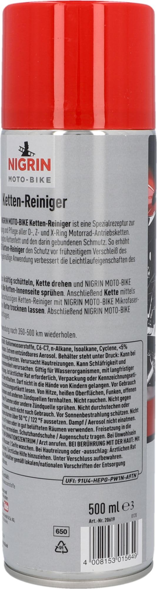 NIGRIN MOTO-BIKE - Detergente per catena per moto, adatto per catene O, Z e X, 500 ml