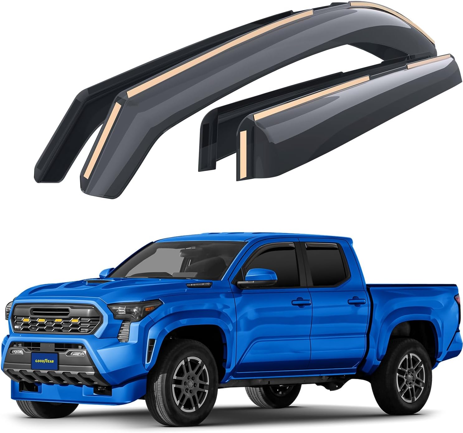 Goodyear Shatterproof in-Channel Window Deflectors for Toyota Tacoma 2024-2026 Double Cab, Rain Guards, Window Visors for Cars, Vent Deflector, Car Accessories, 4 pcs - GY008050