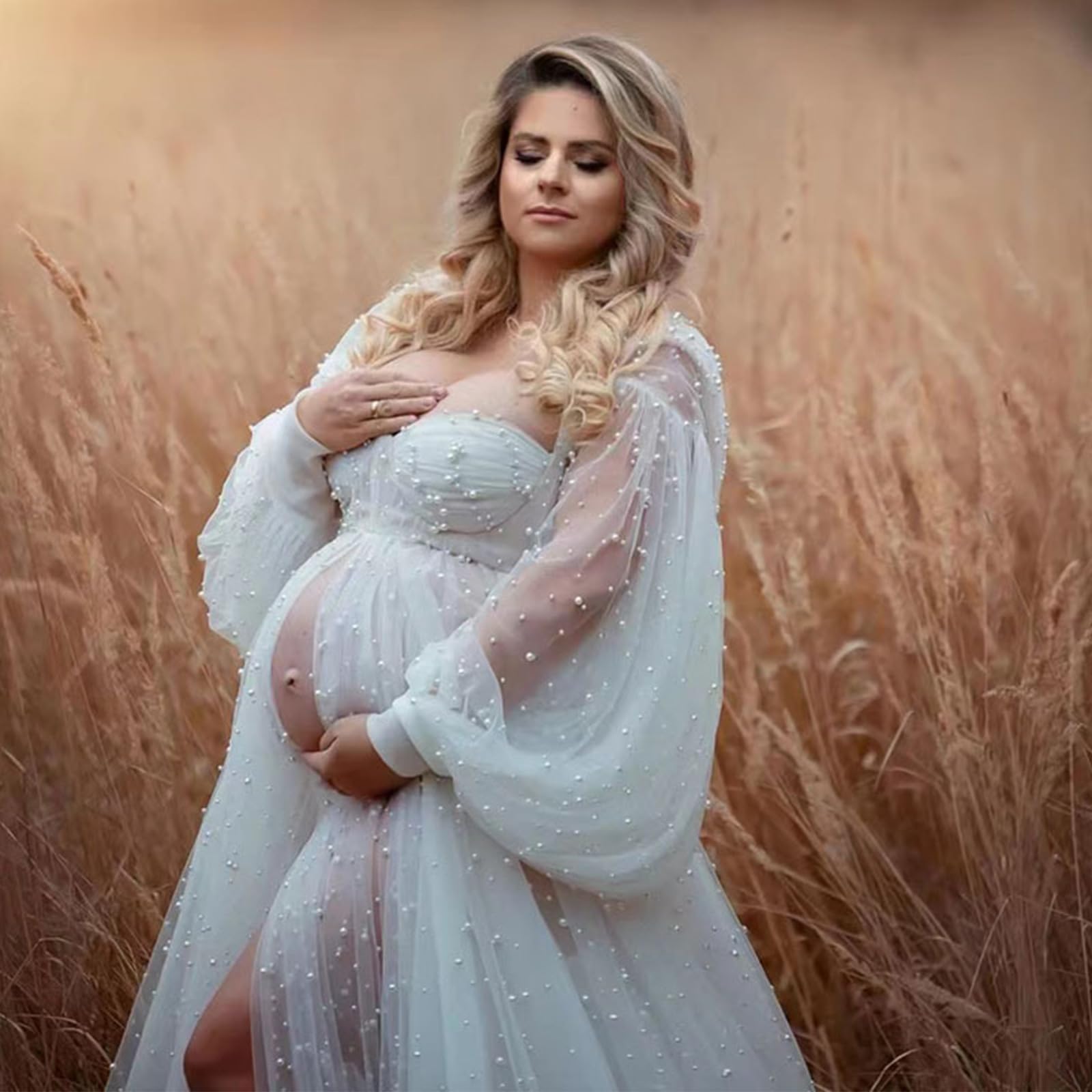 Abito premaman perfetto per ritratti prenatali, con elegante caduta e morbido abito premaman elasticizzato