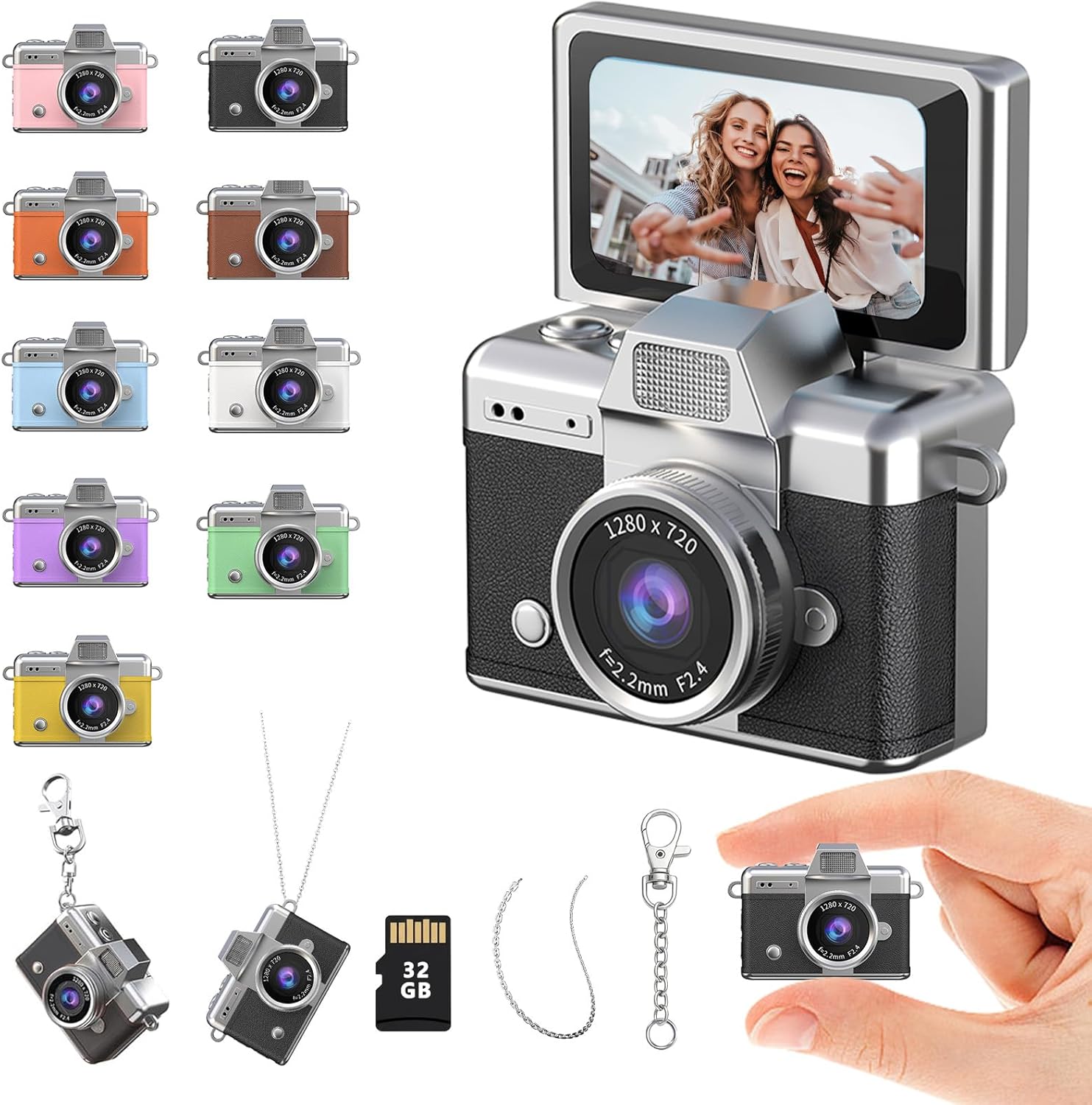 Viral AI Mini Keychain Camera - Global Tech Trend 2026 Retro Y2K Digital Camera with 32GB Card, 1080P Video Recorder for Travel/Vlog, Gift for Teens Adults Photography Beginners(Black)