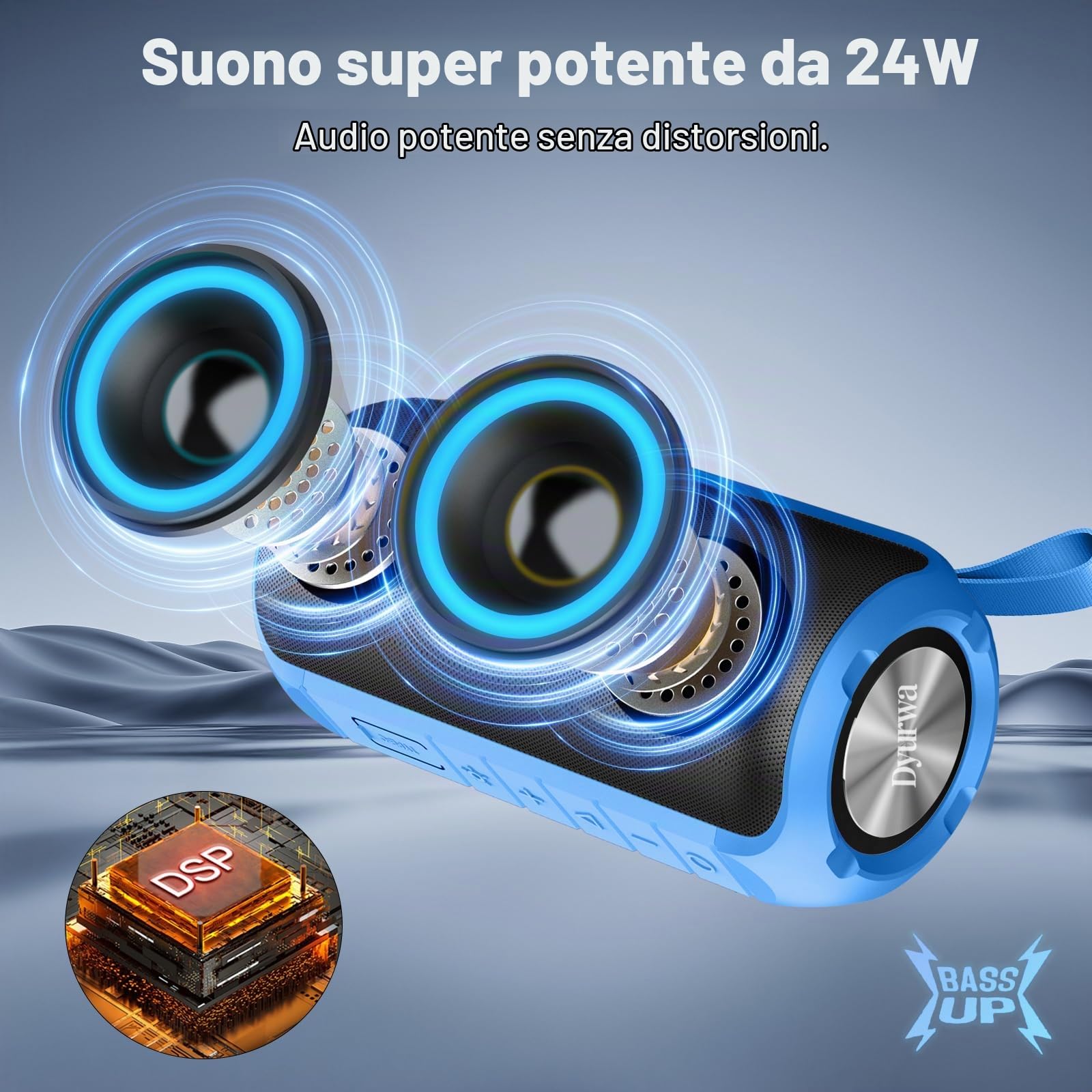 Cassa Bluetooth Portatile Potente 24W, Altoparlante Bluetooth 5.3 con Suono Stereo, IPX6 Speaker Bluetooth con Luce LED, Abbinamento TWS, 12H di Autonomia, Chiamata Senza Mani per Casa, Esterno,Viaggi