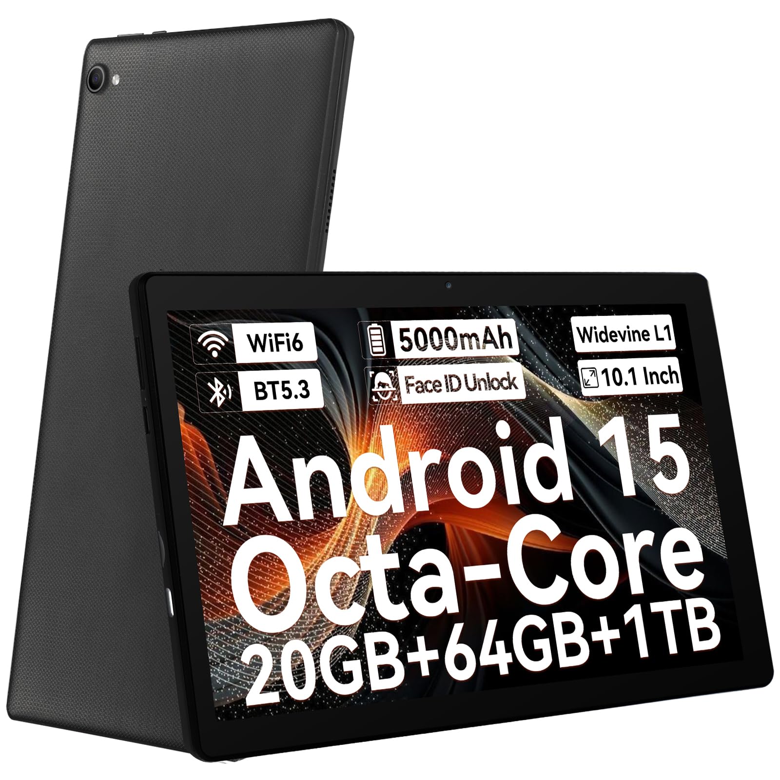 Laptok Tablet 10 pollici Android 15 Tablet con Octa-Core, Face ID, 20GB+64GB+1TB Espansione, 1280 * 800 HD IPS Touchscreen, tablet Android con WiFi 6 BT5.3, Doppia Fotocamera 5MP+8MP, Widevine L1
