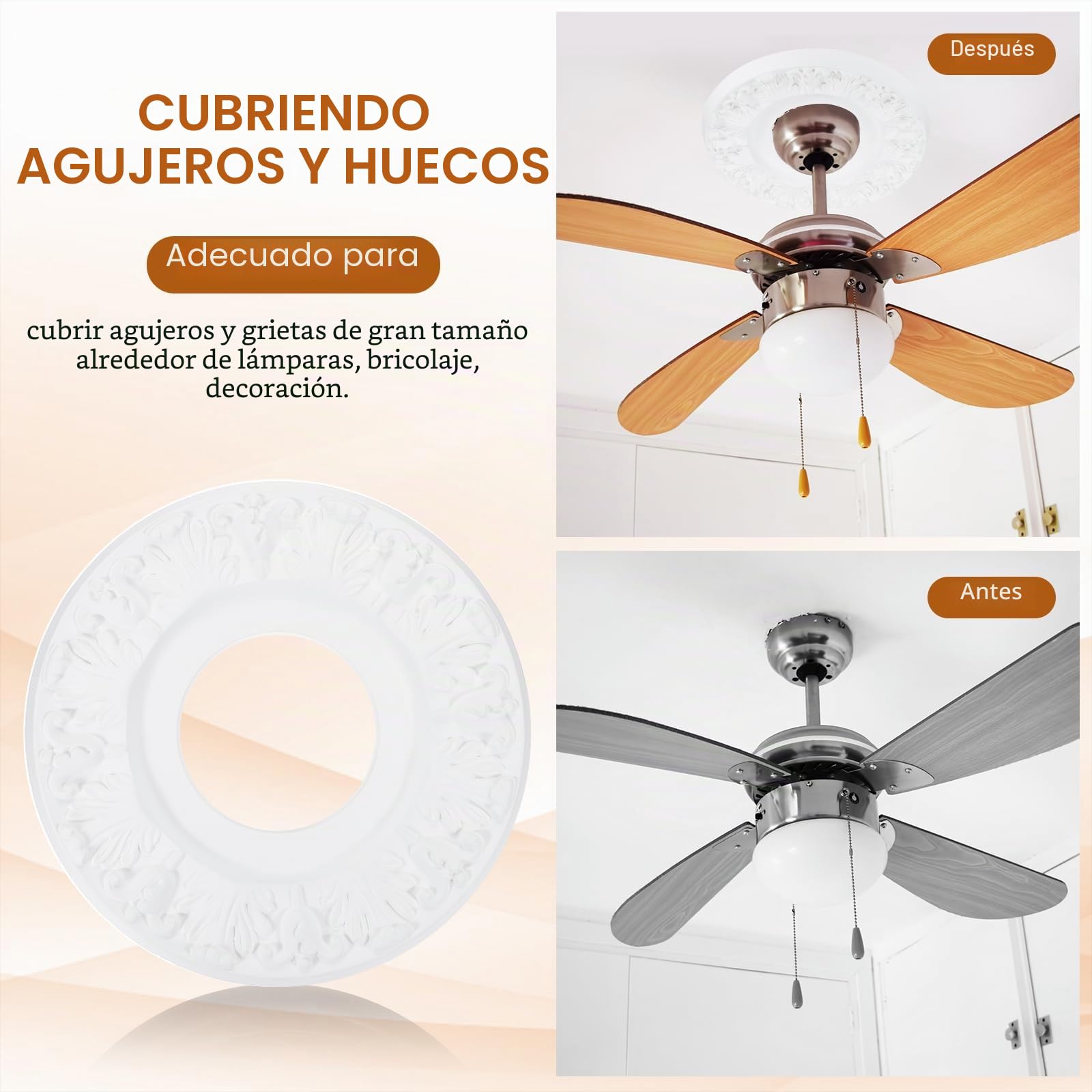 PATIKIL Medallones de Techo, 25.5x10cm Rosetón de Estuco de Espuma PU Placa de Cubierta Medallón de Araña Flores Talladas para Techo Ventilador Pared Lámpara, Estilo Elegante, Blanco