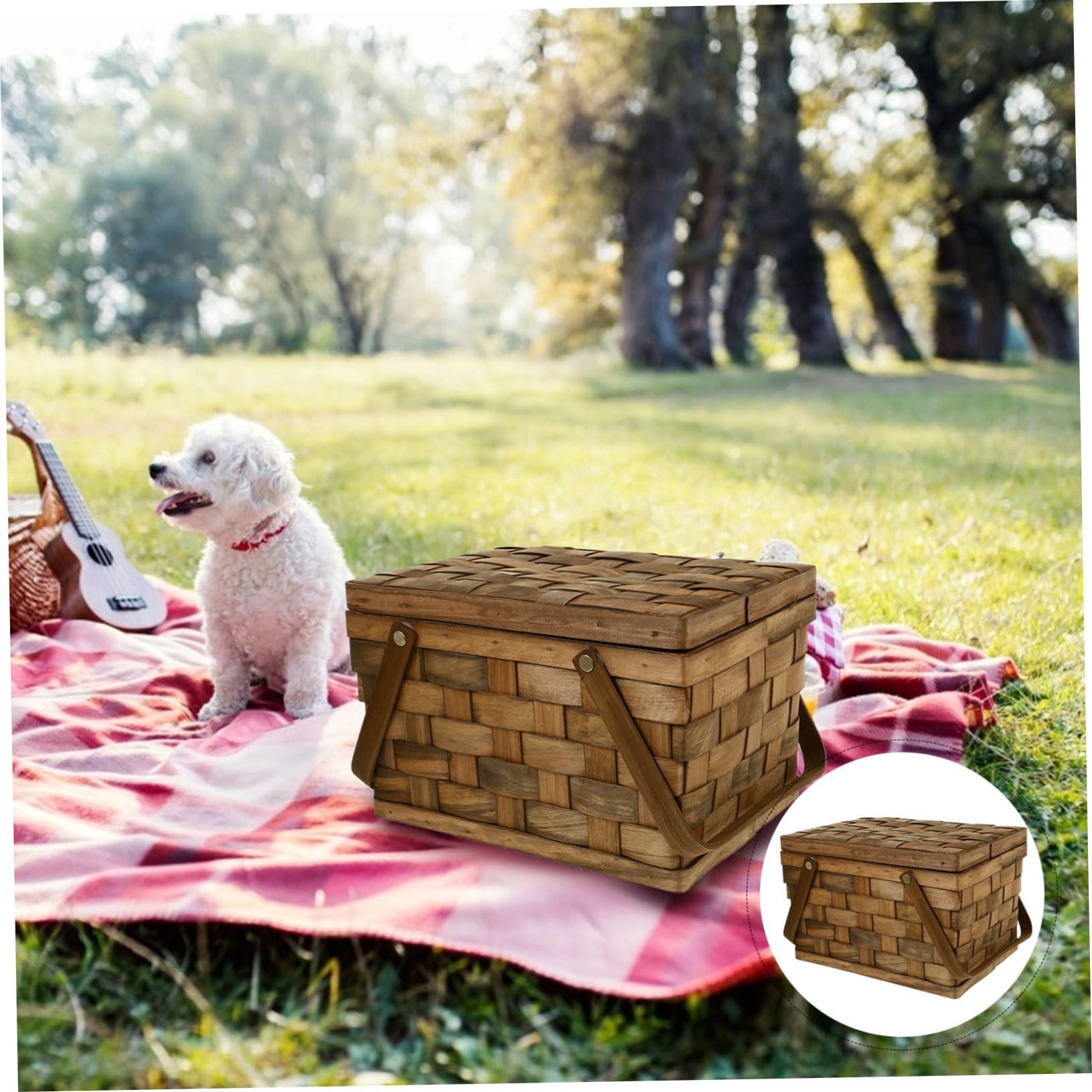 Panier D'extérieur Portable en Bois avec Poignée, Panier de Pique-niques Multifonctionnel Design Naturel et Élégant, Cuisine et Pique-niques