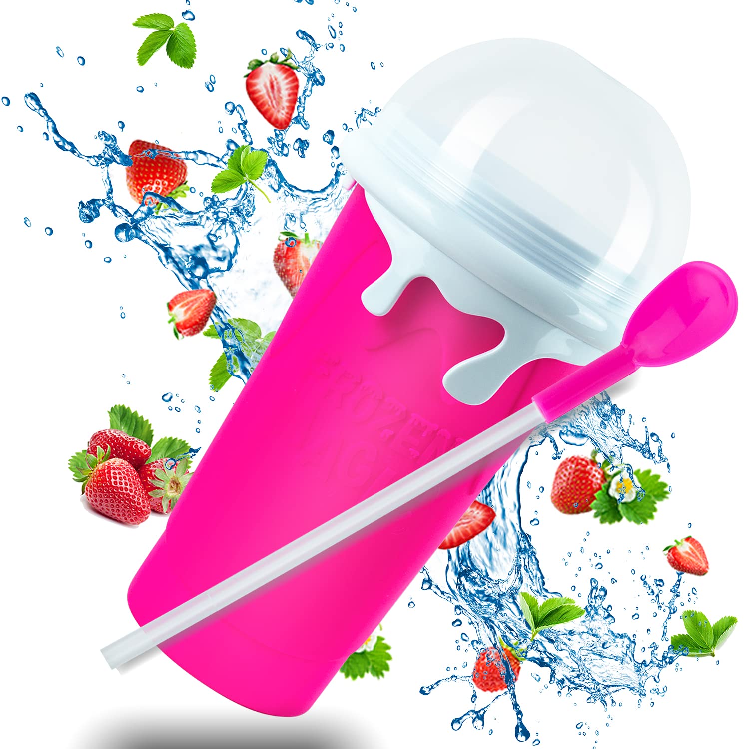 Slushy Maker Cup Upgrade 500ml Slushie Maker Cup TIK TOK Cool Stuff Quick Frozen Magic Squeeze Cup like Ice Cream Maker Slushie Machine-Pink