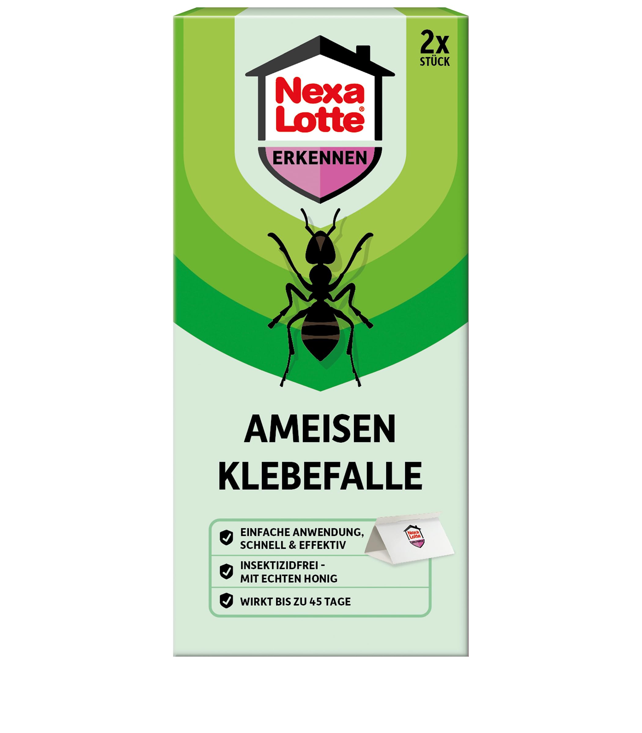 Nexa Lotte Ameisen Klebefalle, 2 Stück, Effektive Ameisenbekämpfung mit echtem Honig, 45 Tage Wirkungsdauer