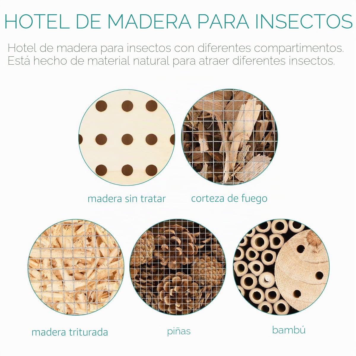 Navaris Hotel para Insectos de Madera - Observatorio de Insectos 38 x 11.5 x 57CM para el Suelo - Casa Natural Redondeada y con estacas para bichos