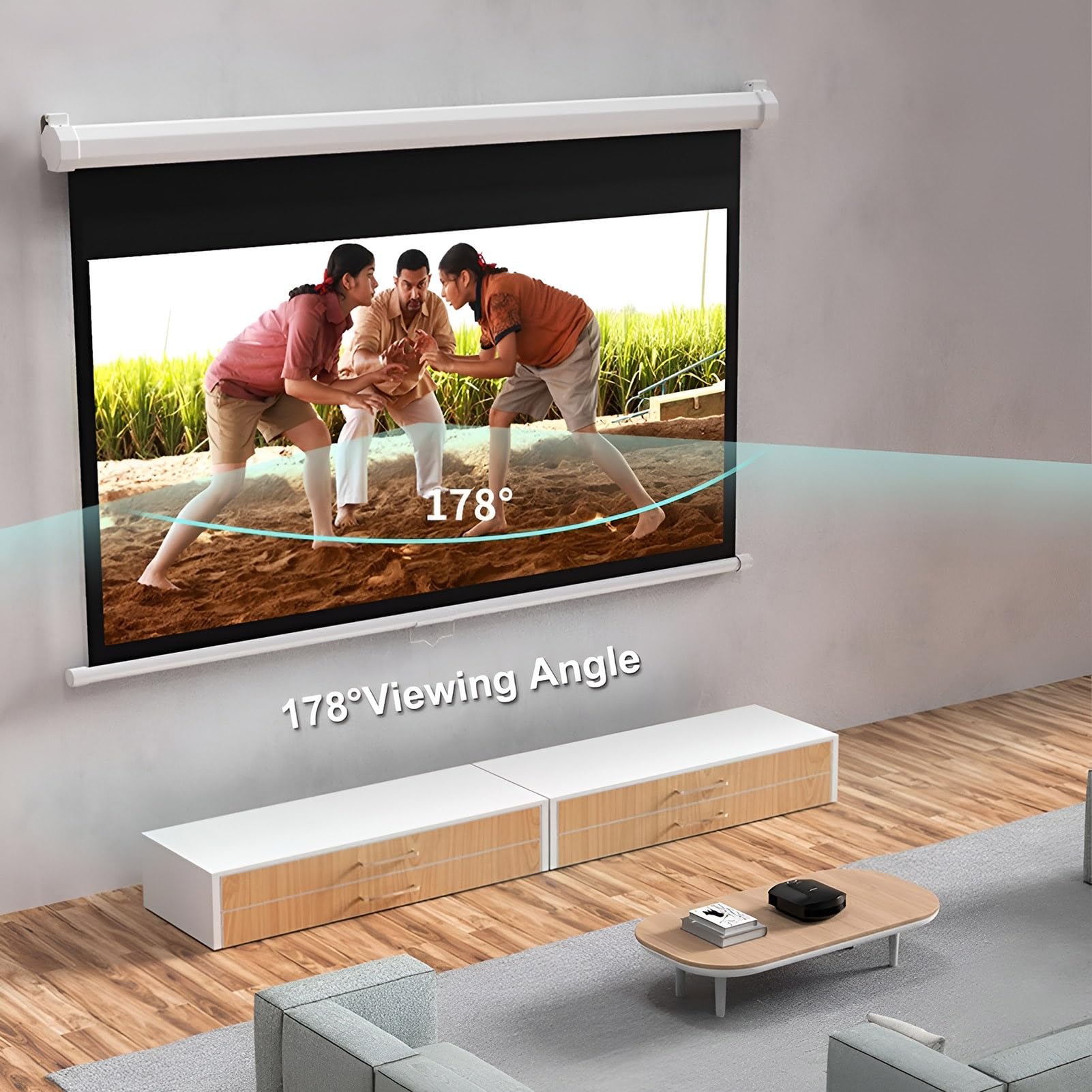 Telo Proiettore da 60/72/84 Pollici 4K HD Formato 4:3 con Fissaggio a Muro e Soffitto, Schermo per Proiettore per Casa, Home, Cinema, Esterno(60 in)