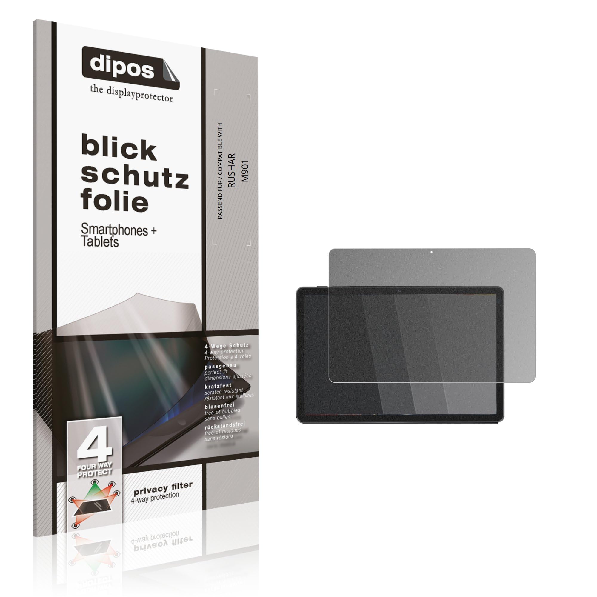 dipos Protector de Pantalla Antiespía para RUSHAR M901 | Película protectora mate, filtro de privacidad 4 vías, ajuste perfecto, antiarañazos, sin burbujas, autoadhesivo