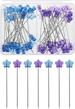 XGNG 100pcs Two-Color Star Pin DIY Handmade Jewelry Flower Gift Decoration Fixed Needle Sewing Needle, Straight Needle Straight Cloth, Craft Plastic Box Liner Needle