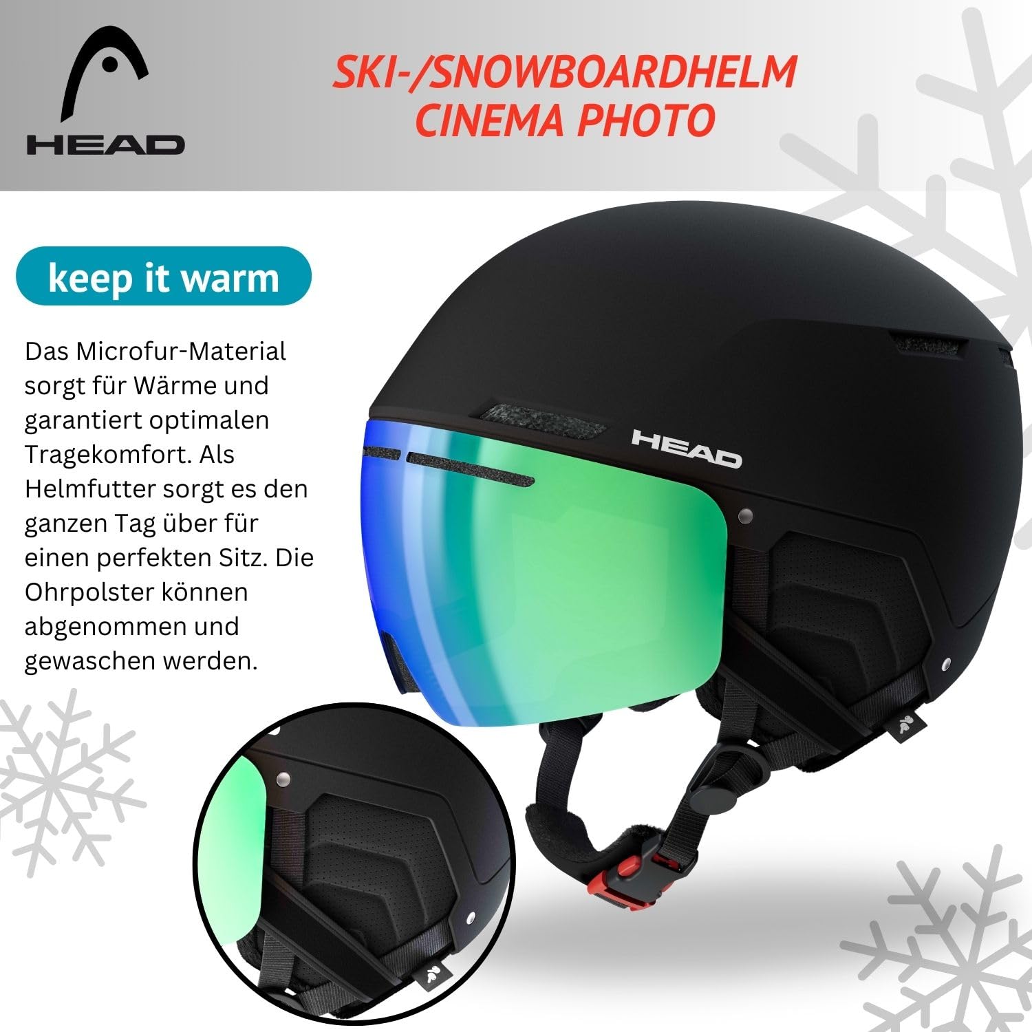 Skihelm Snowboardhelm Ski Snowboard Helm mit Visier - Head Cinema Photo - schwarz - Viesierhelm - mit optimiertem Belüftungssystem - Hartschalen Helm Skifahren Snowboarden