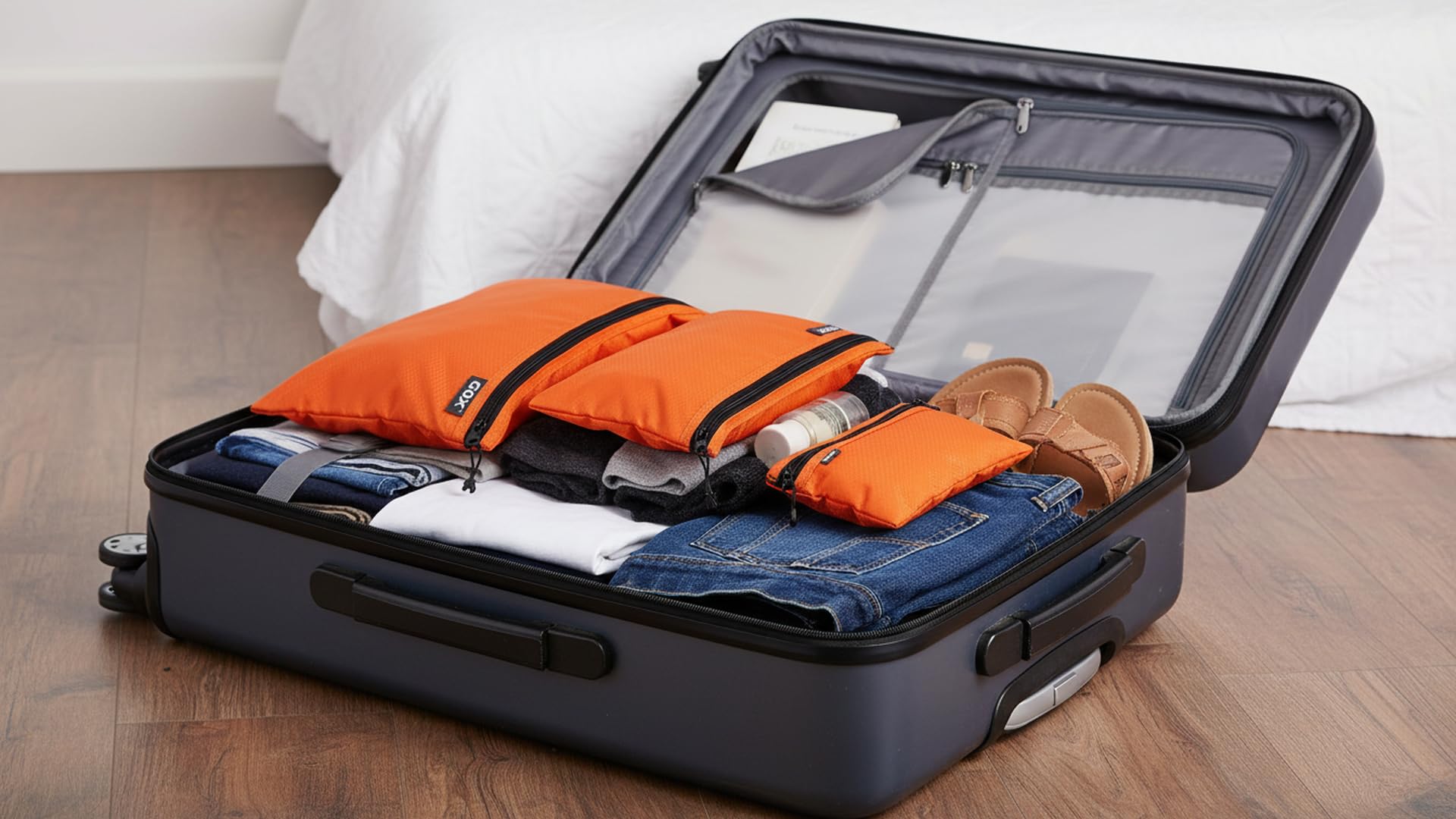 GOX Paquete de 3 Bolsas de Aseo de Viaje para Hombres, Organizador de Equipaje de Mano, Bolsa de cosméticos portátil para Accesorios, Documentos, electrónica
