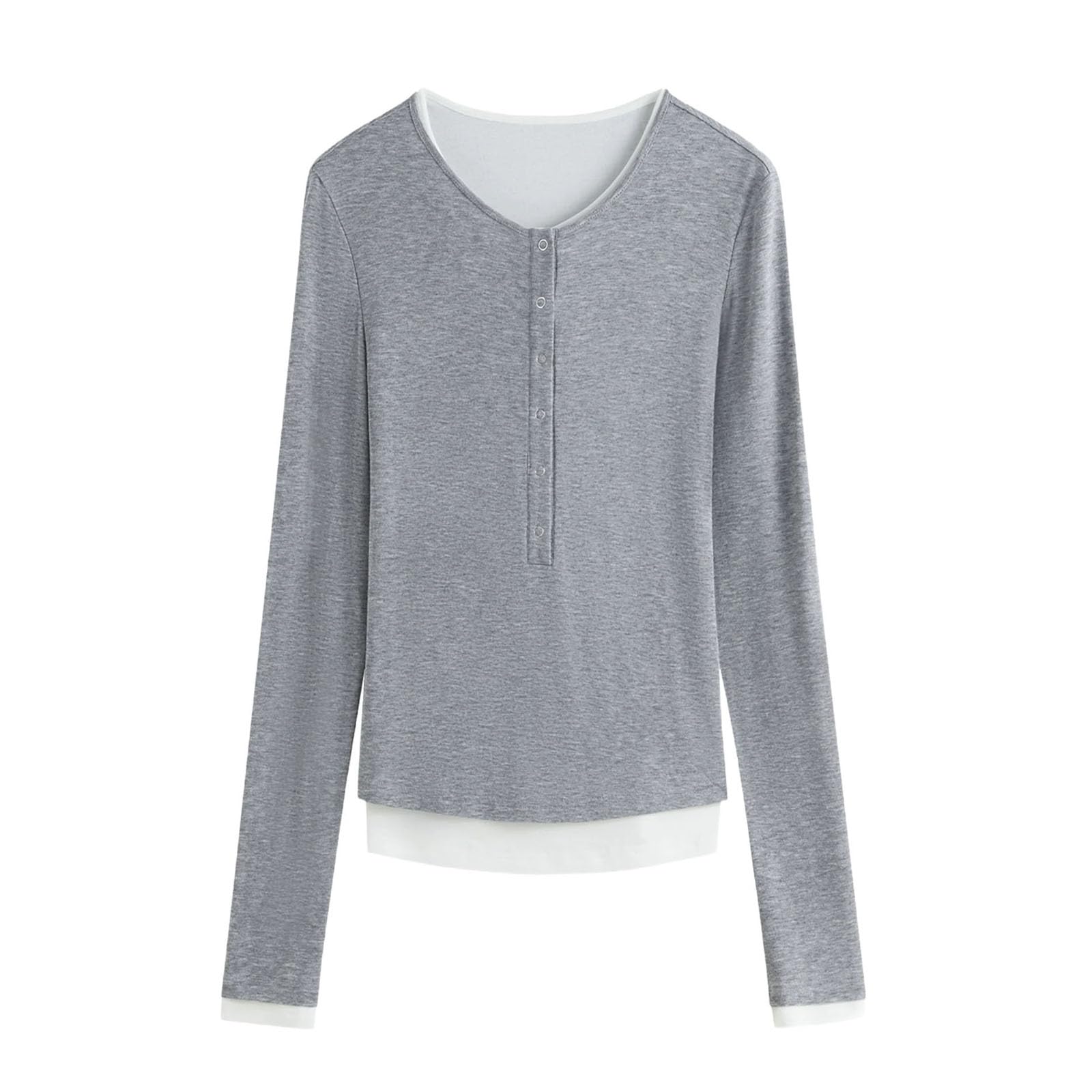 Donne Finte Due Magliette A Maglia Primavera Girocollo Con Cappuccio Casual Loose Tops