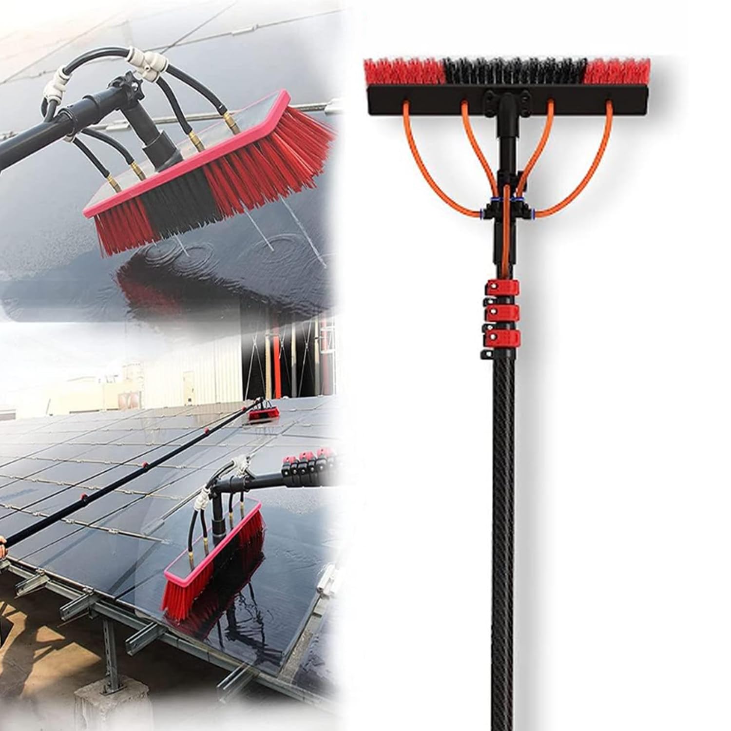 HADECOLL Solar Panel Cleaning Kit,Outdoor Window Washing Kit With Extension Pole,Solar Panel Cleaning Brush And Pole, Aluminum Outdoor Window Cleaner With 20M Hose,5.4M/18Ft-30Cm,30Cm-7.2M/24Ft