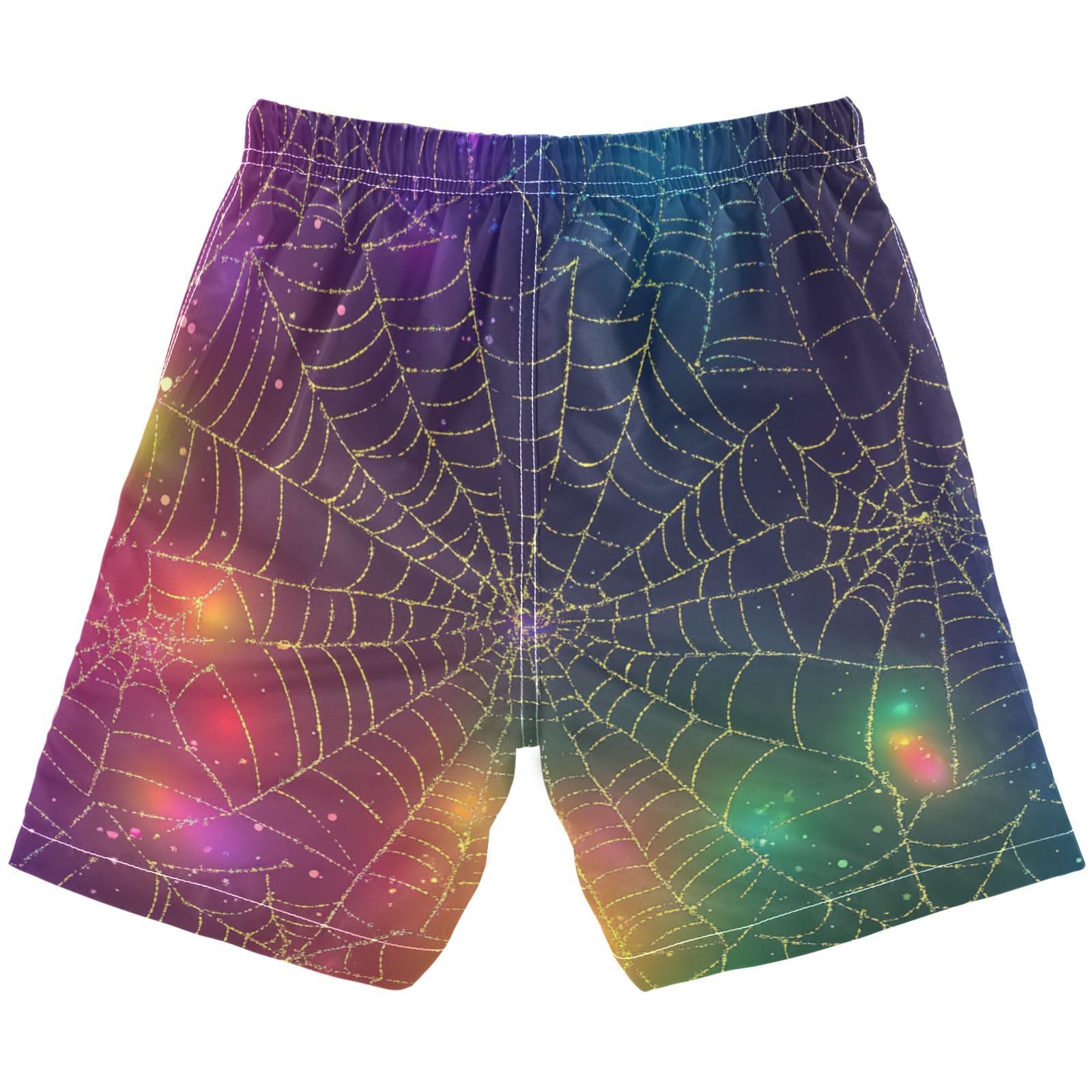 Jucciaco Boys Beach Board Shorts Cobweb Spider Magic Swim Trunk Teen Swimwear Multicolor