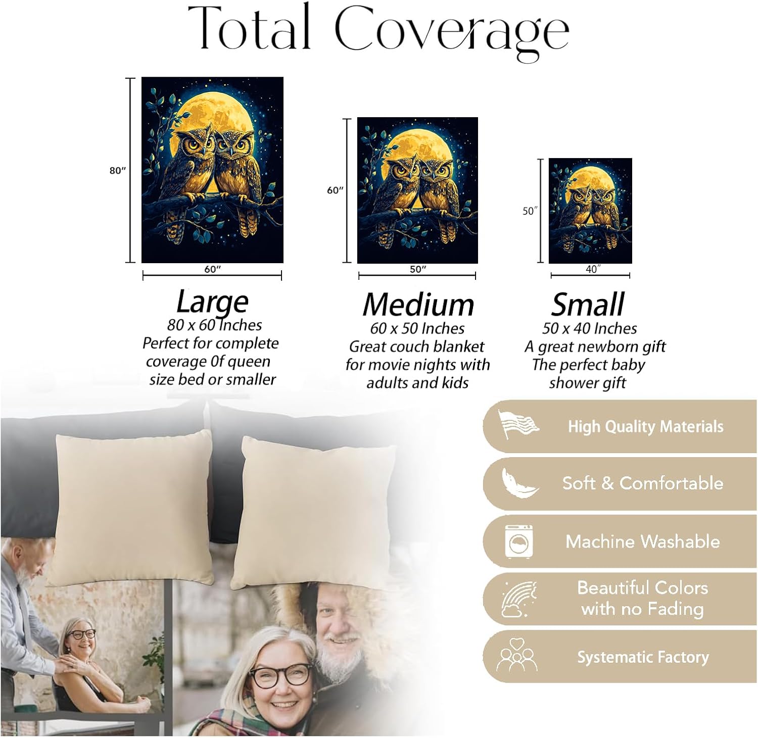 Adorable Owl Blanket, Soft Warm Cozy Owls Under Full Moon Throw Blanket Gifts for Adults Kids Women, Lightweight Fuzzy Comfy Flannel Blankets for Couch, Travel, Bed, House Decor 60×50 Inch - Image 3