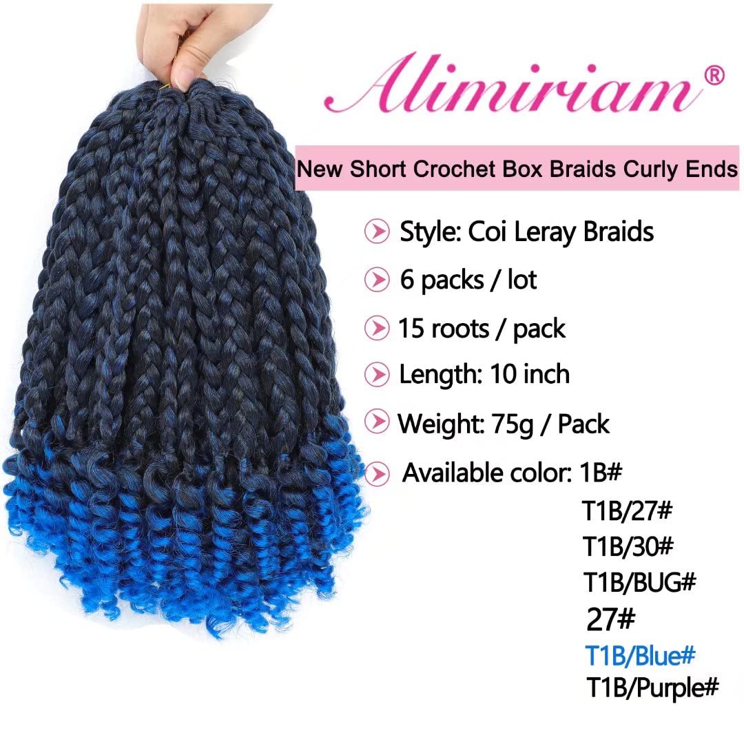 6 Packs 10 inch Ombre Blue Curly Box Braids Crochet Hair for Black Women and Kids