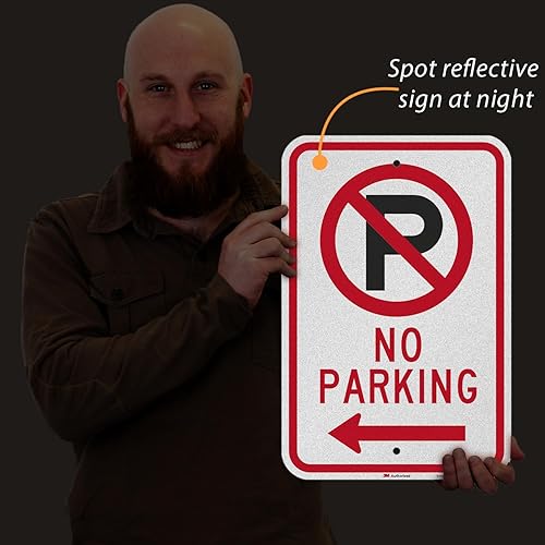Miniatura 7 de SmartSign Letrero de "No Parking" de 18 x 12 pulgadas con flecha izquierda, aluminio de 63 mil, material reflectante laminado 3M, rojo, negro y