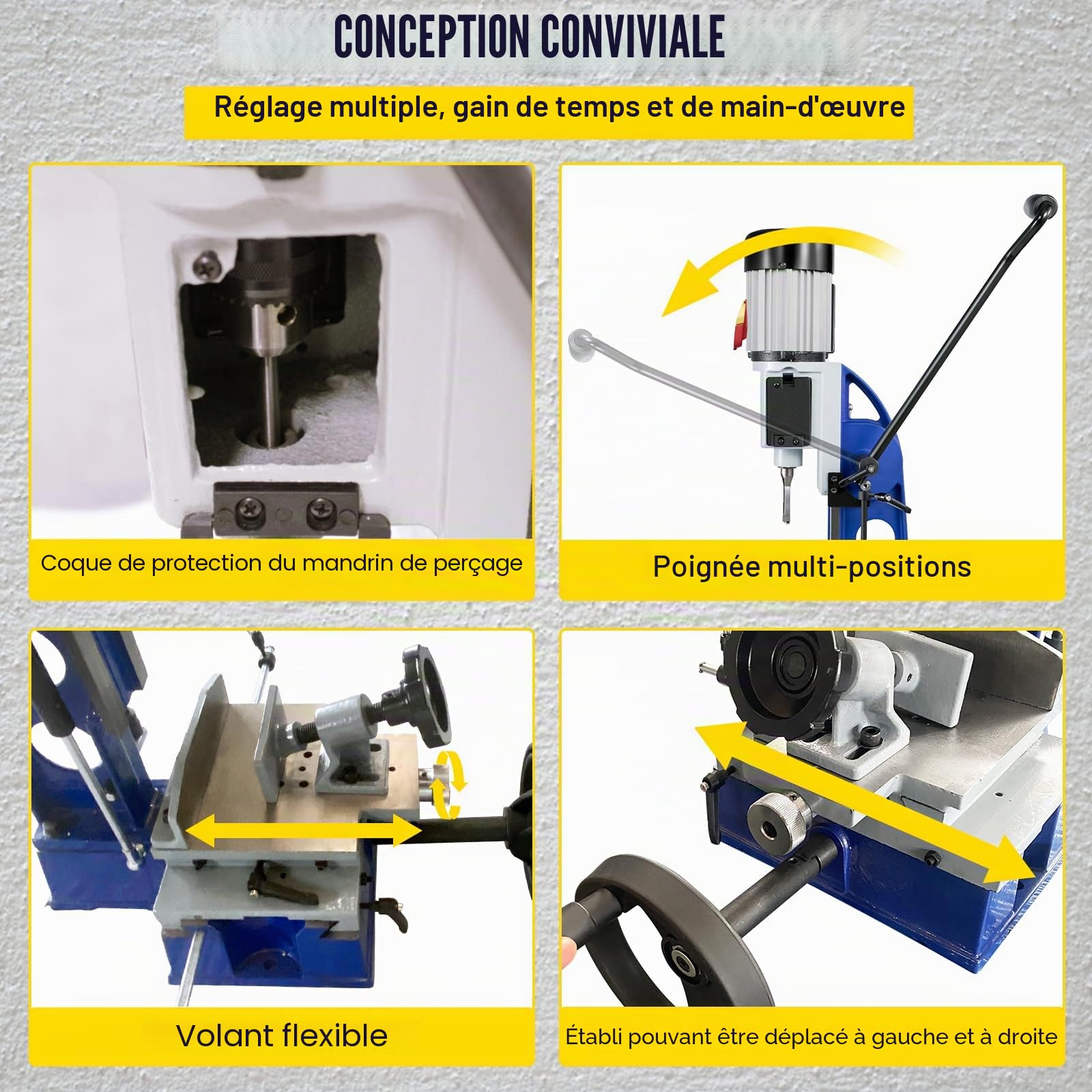 VEVOR Mortaiseuse à Bédane Carré, 1/2 CV, Machine à Percer Bois avec Établi Mobile, Capacité du Burin 6-12 mm, Capacité du Mandrin 13 mm, 1700 tr/min, Facile à Installer, pour Travail Perçage du Bois