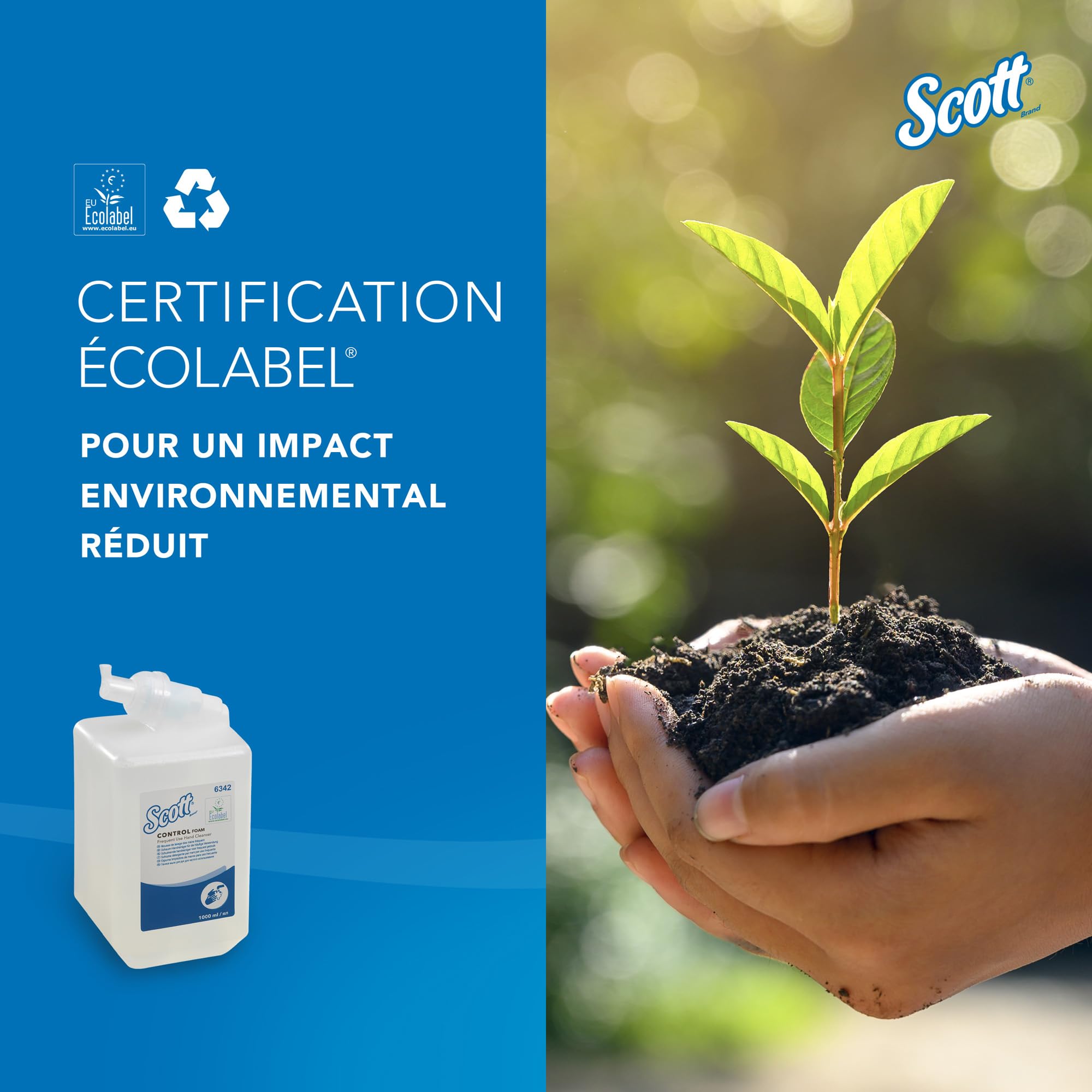 Scott Control savon mousse pour les mains pour un usage fréquent 6342 - Savon mousse non parfumé pour les mains - 6 recharges x 1 litre de Savon mousse transparent pour les mains (6 litres au total)