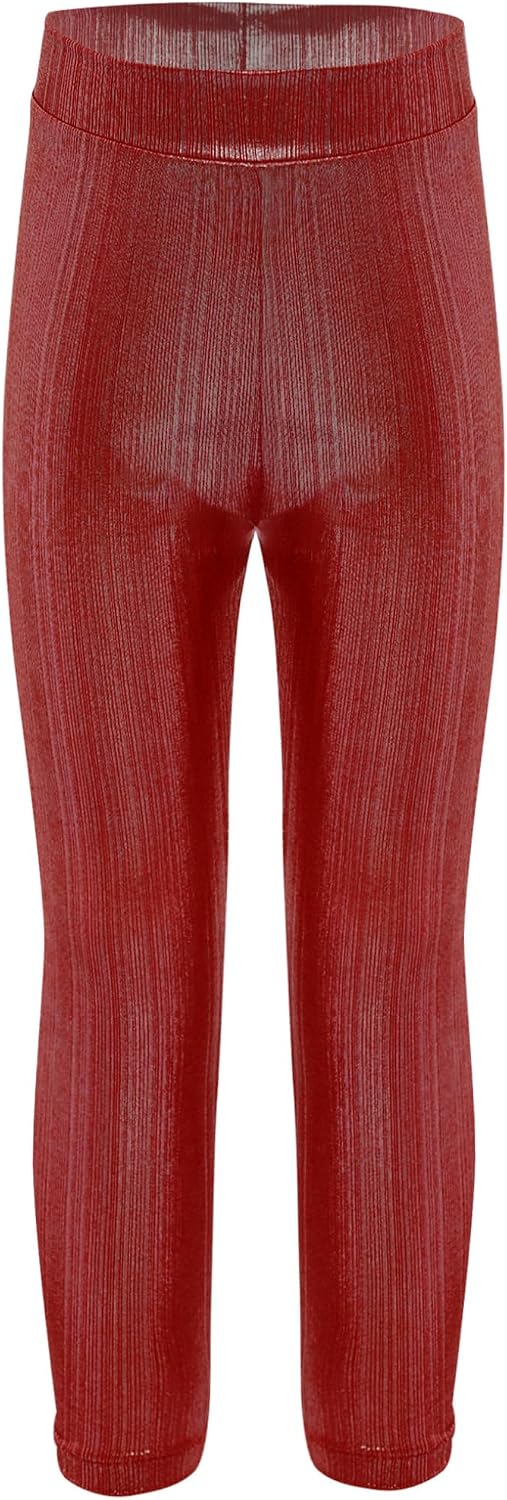 Oyolan Kids Girls Stage Performance Leggings Metallic Ribbed with Elastic Waistband Jazz Dance Hip-hop Costume Pants